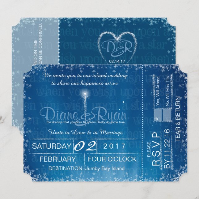 Wish Upon a Star wedding ticket invitation (Front/Back)