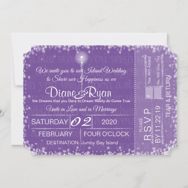 Wish Upon a Star wedding ticket invitation (Front)