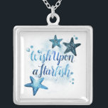 Wish Upon a Starfish Silver Plated Necklace<br><div class="desc">Sea Lovers I by Grace Popp. Features an inspirational quote with a nautical twist.</div>