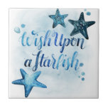 Wish Upon a Starfish Tile<br><div class="desc">Sea Lovers I by Grace Popp. Features an inspirational quote with a nautical twist.</div>