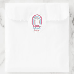 Wish, work, win motivational colourful boho rainbo classic round sticker