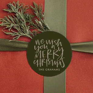"Wish You a Merry Christmas" Evergreen Classic Round Sticker