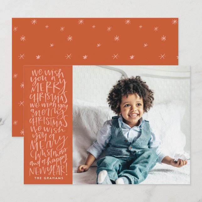 Wish You a Merry Christmas in Red Photo Card (Front/Back)