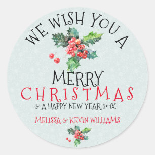 Wish You A Merry Christmas Mistletoe Illustration Classic Round Sticker