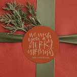 "Wish You a Merry Christmas" Red Classic Round Sticker<br><div class="desc">Customise as gift tag or label for a festive finishing touch!</div>