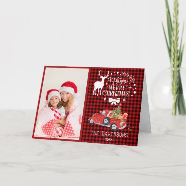 Wish You A Merry Christmas Typography Photo Holiday Card (Front)