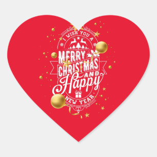 Wish You a Very Merry Christmas and Happy New Year Heart Sticker