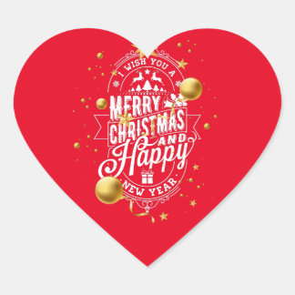 Wish You a Very Merry Christmas and Happy New Year Heart Sticker