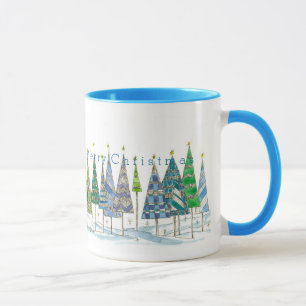 Wish You A Very Merry Christmas Holiday Trees Art Mug