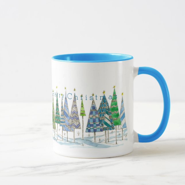 Wish You A Very Merry Christmas Holiday Trees Art Mug (Right)