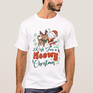 Wish You Meowy Christmas Santa Reindeer Cats Snowf T-Shirt