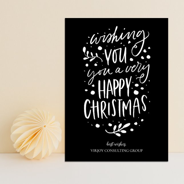 Wish You Merry Christmas Black Script Business Holiday Card (Creator Uploaded)