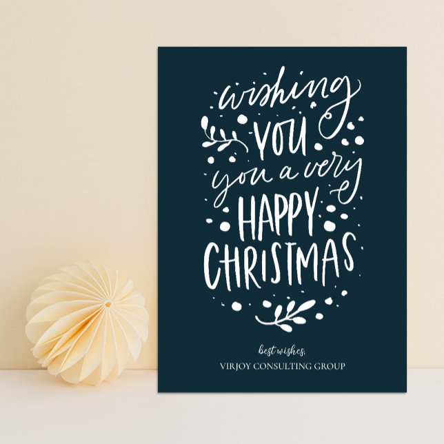 Wish You Merry Christmas Blue Script Business Holiday Card (Creator Uploaded)