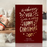 Wish You Merry Christmas Red Gold Script Non Photo Foil Holiday Card<br><div class="desc">Wish You Merry Christmas Red Gold Script Non Photo Real Foil Holiday Card. Send Holiday Greetings with photos to your loved ones with this festive and Modern Foil Holiday Card. All the texts are pre-arranged for you to personalise easily and quickly with your own details. Happy Holidays!</div>