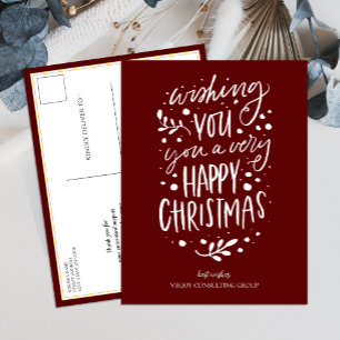 Wish You Merry Christmas Red Script Business Holiday Postcard