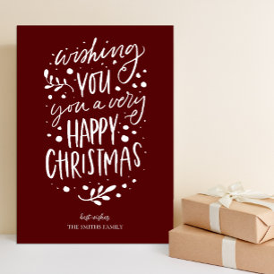 Wish You Merry Christmas Red Script Non Photo Holiday Card