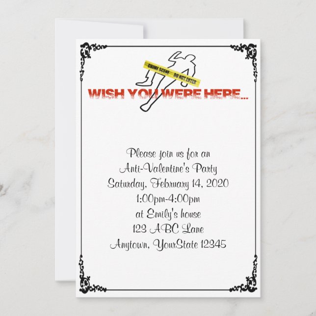 Wish You Were Here Anti-Valentine Party Invitation (Front)