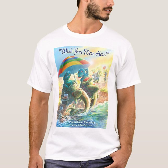 Wish You Were Here Dinosaur Vacation T-Shirt (Front)