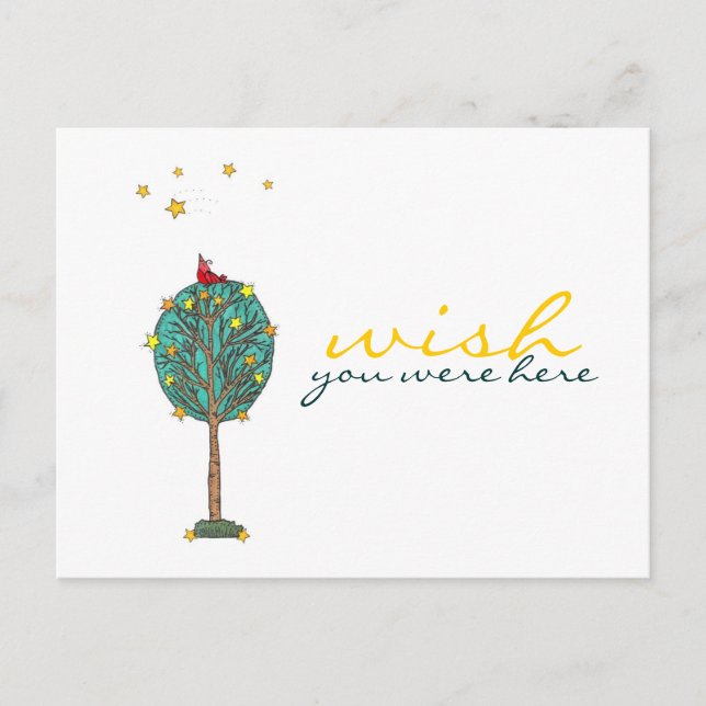 Wish You Were Here Red Bird Shooting Star Design Postcard (Front)