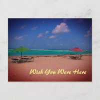 Wish You Were Here red green umbrellas Barbados