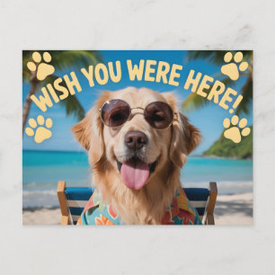 "Wish You Were Here" Vacation Dog Design Postcard