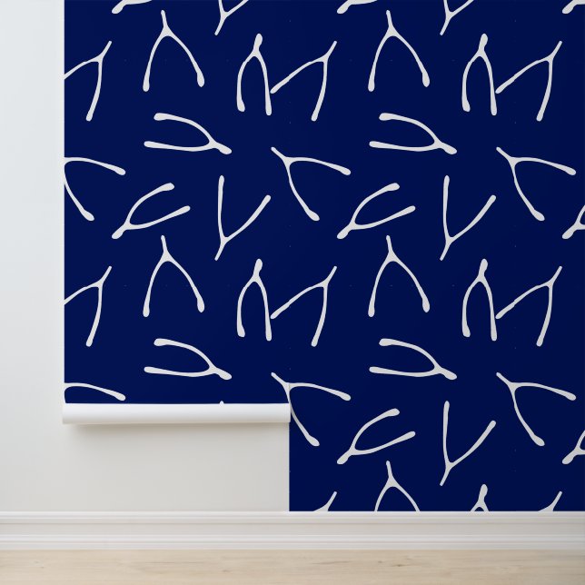 Wishbone Navy Blue and White Good Luck Symbol Wallpaper (Application)