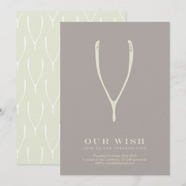 Wishbone Thanksgiving Invitation // Grey (Front/Back)