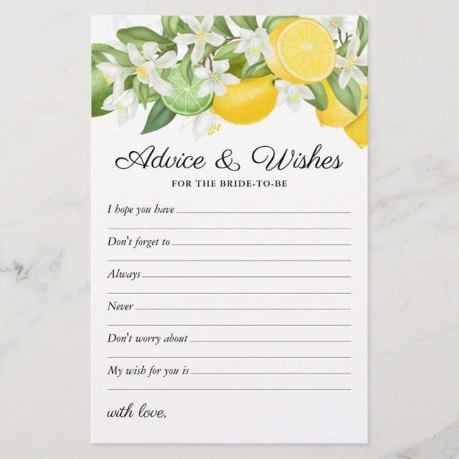 Wishes & Advice Citrus Greenery Bridal Shower (Front)