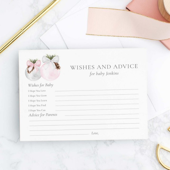 Wishes and Advice Christmas Girl Baby Shower Card (Wishes and Advice Girl Christmas Baby Shower Card )