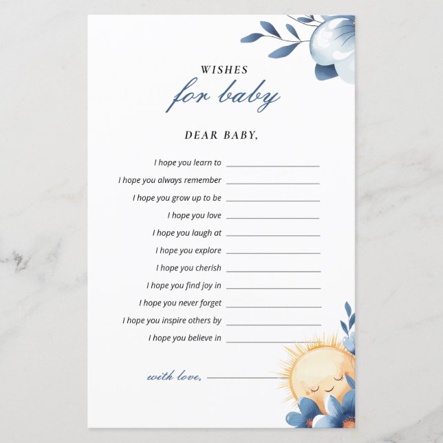 Wishes Baby Here Comes The Son Baby Shower Game (Front)