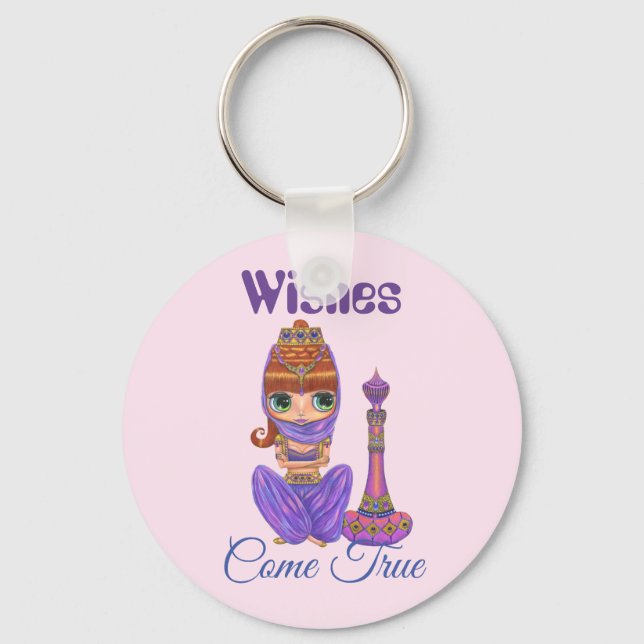 Wishes Come True Purple Genie Girl Magic Bottle Key Ring (Front)