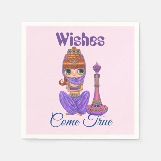 Wishes Come True Purple Genie Girl Magic Bottle Napkin (Front)