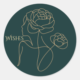 Wishes Floral Line Art Sticker - Elegant Woman