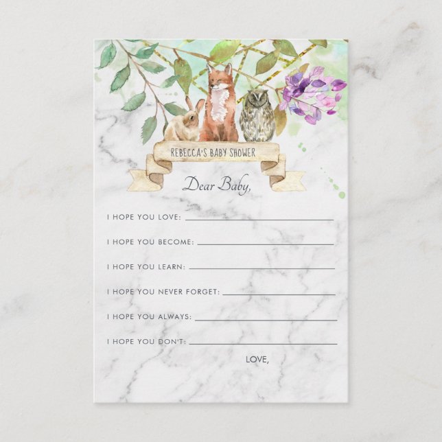 Wishes for Baby Advice Card | Elegant Woodland (Front)