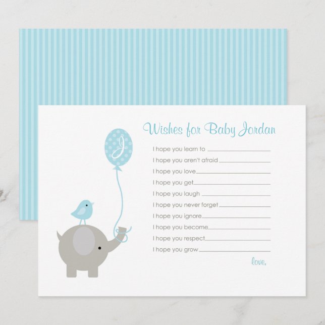 Wishes for Baby Advice Cards (Elephant Boys) (Front/Back)