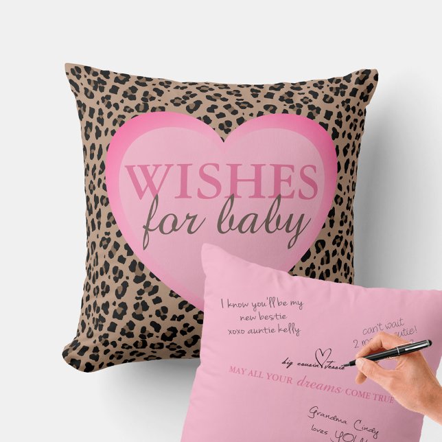Wishes for Baby Autograph Pillow For Guest Signing (Leopard Baby Shower Wishes for Baby Advice Pillow. Buy a fabric marker and have your guests sign!)