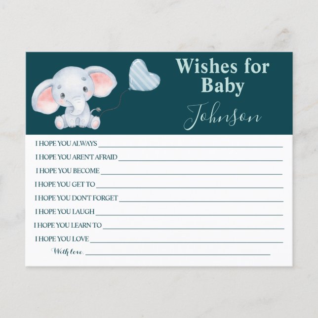 Wishes For Baby | Baby Elephant | Baby Shower Card (Front)