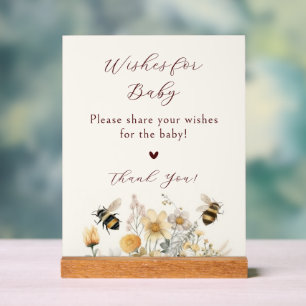 Wishes For Baby Baby Shower Bee Wildflower Floral Acrylic Sign