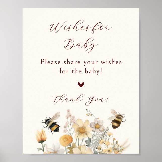 Wishes For Baby Baby Shower Bee Wildflower Floral Poster (Front)