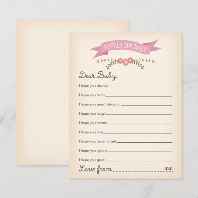 Wishes for Baby - Baby Shower Game Card (Front/Back)