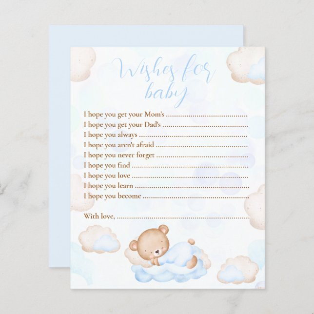 Wishes For Baby Bear Blue Baby Shower Game (Front/Back)