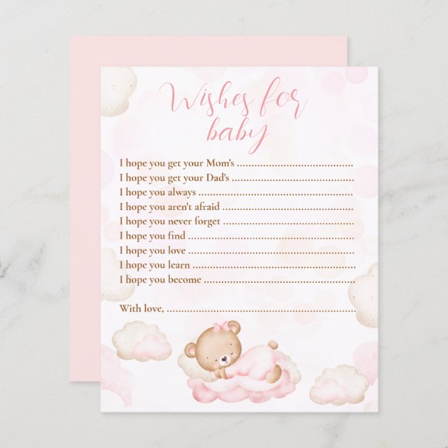 Wishes For Baby Bear Pink Baby Shower Game (Front/Back)