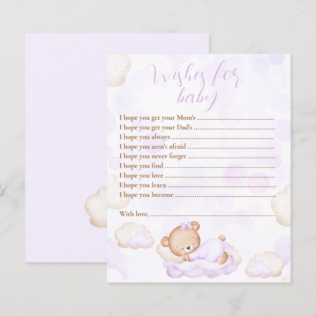 Wishes For Baby Bear Purple Baby Shower Game (Front/Back)