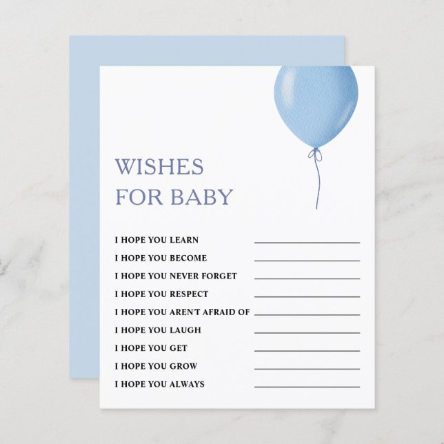 Wishes for Baby | Blue Balloon Baby Shower Game (Front/Back)