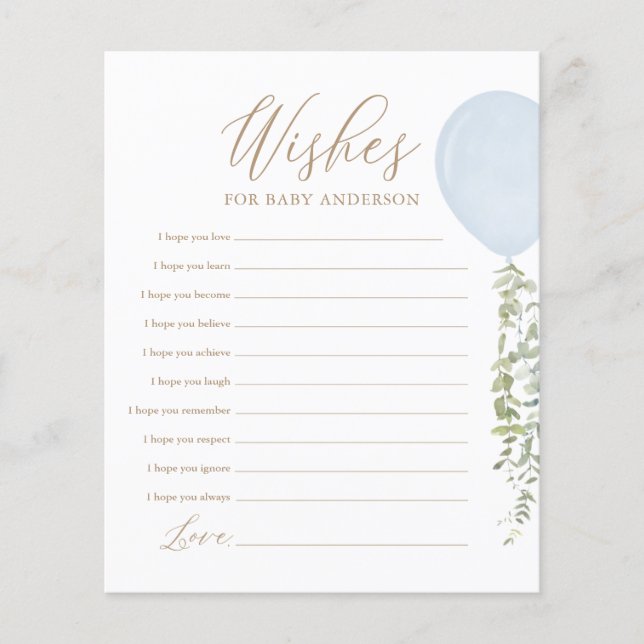 Wishes for Baby Blue Balloon Baby Shower Game (Front)