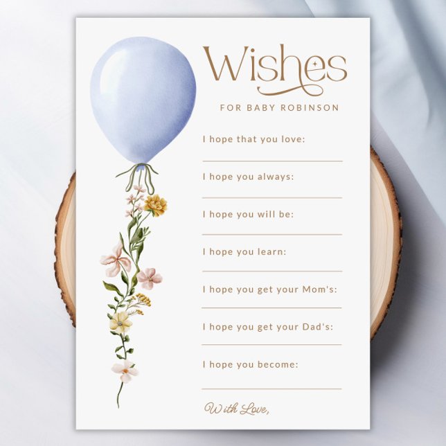 Wishes for Baby Blue Balloon Baby Shower Game Card (Wishes for Baby Blue Balloon Baby Shower Game Card)