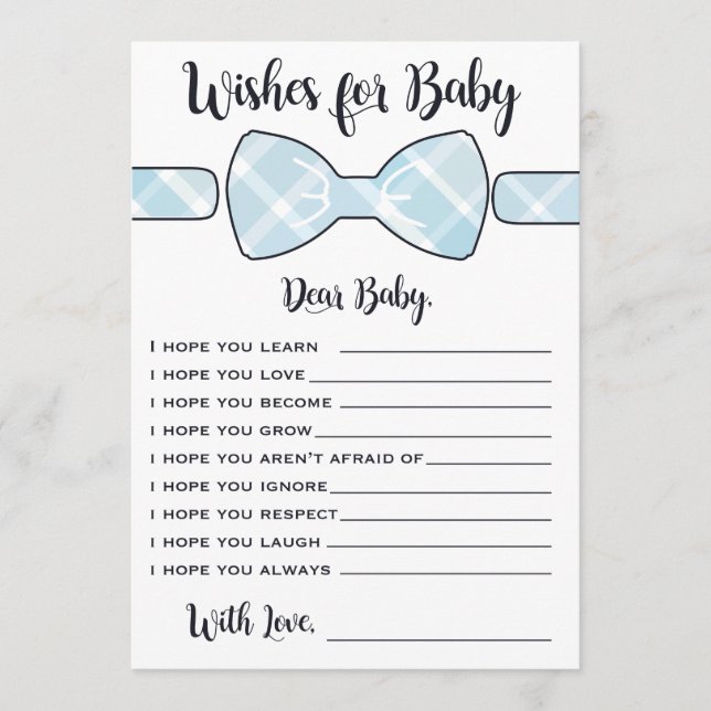 Wishes For Baby Blue Boy Bowtie Game Card (Front)