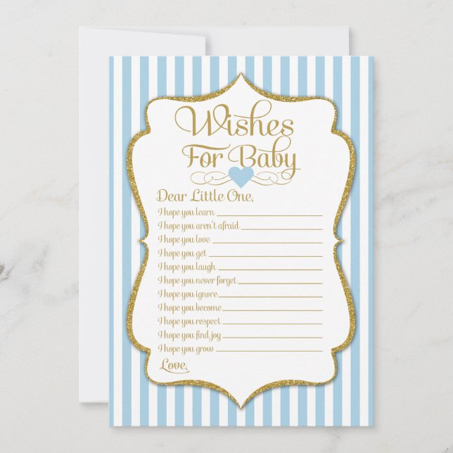 Wishes For Baby Blue Gold Boy Baby Shower Game Invitation (Front)