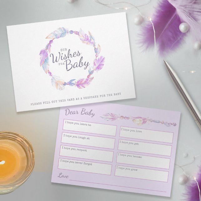 Wishes for baby boho mothers blessing baby shower advice card (Creator Uploaded)