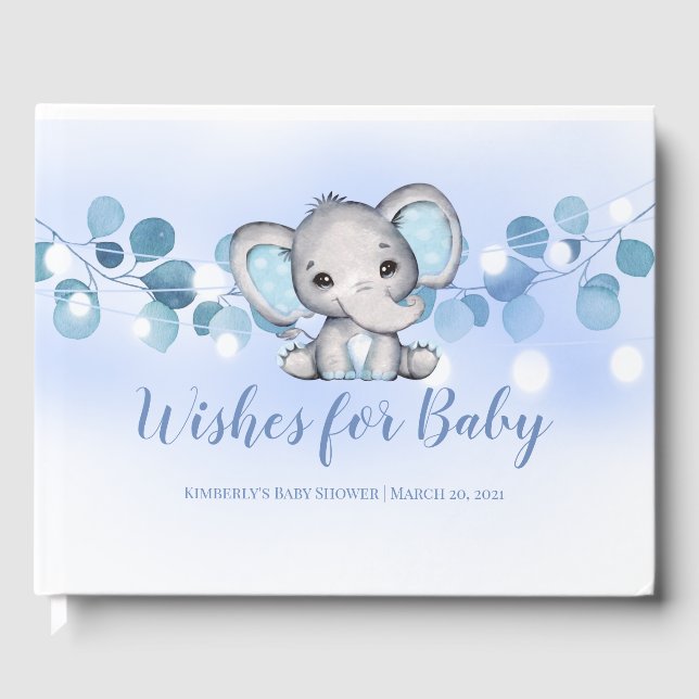 Wishes for baby book Blue boy elephant (Front)